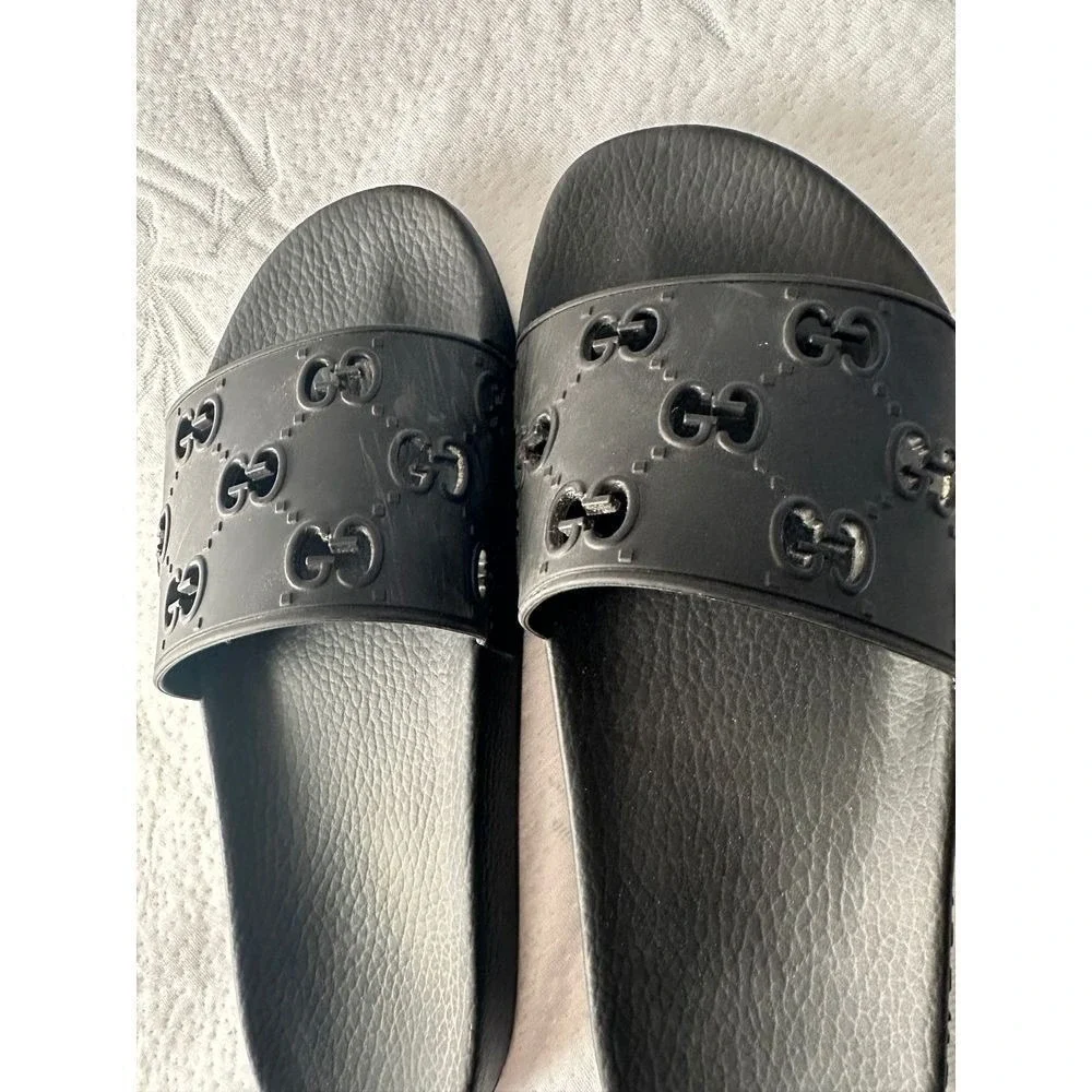 Gucci Black Monogram Slide Sandals Luxury Pool Slides UNISEX